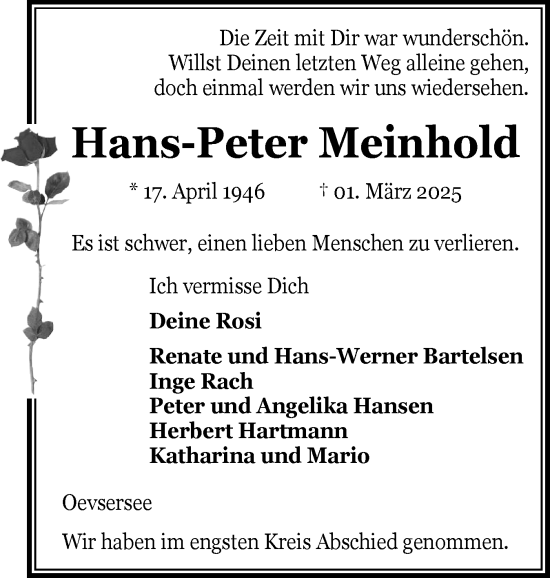 Traueranzeige von Hans-Peter Meinhold von Flensburger Tageblatt