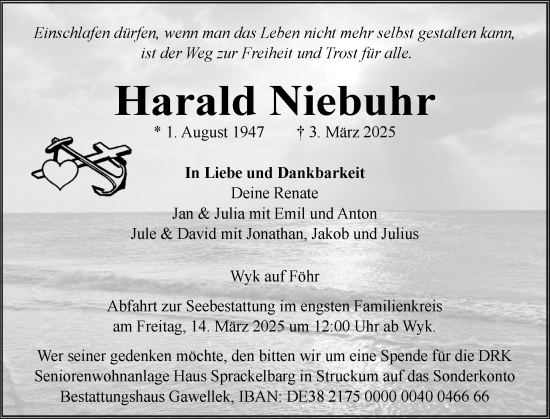 Traueranzeige von Harald Niebuhr von Der Insel-Bote