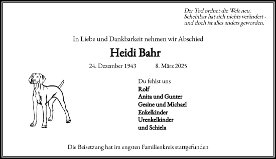 Traueranzeige von Heidi Bahr von MARKT Glinde/Reinfeld