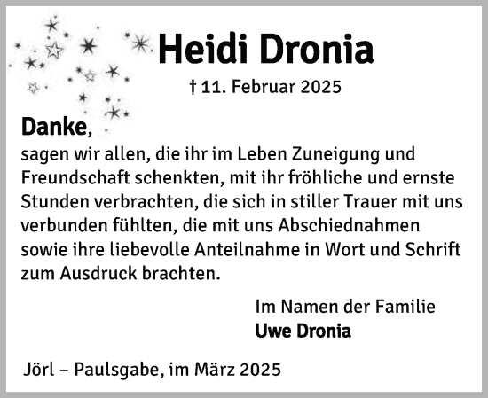 Traueranzeige von Heidi Dronia von Region Flensburg