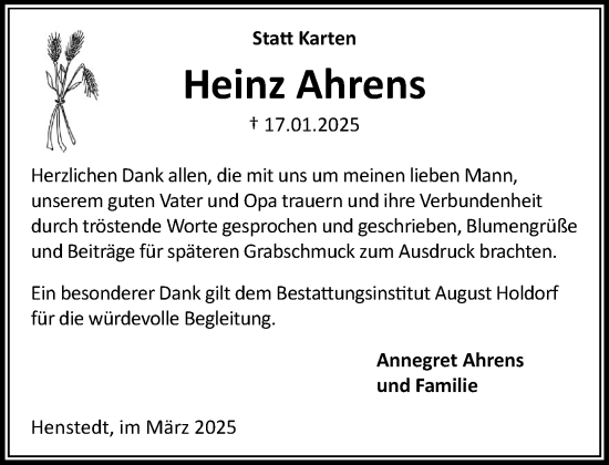 Traueranzeige von Heinz Ahrens von Umschau