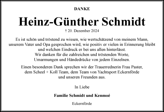 Traueranzeige von Heinz-Günther Schmidt von Eckernförder Zeitung, Hallo Eckernförde