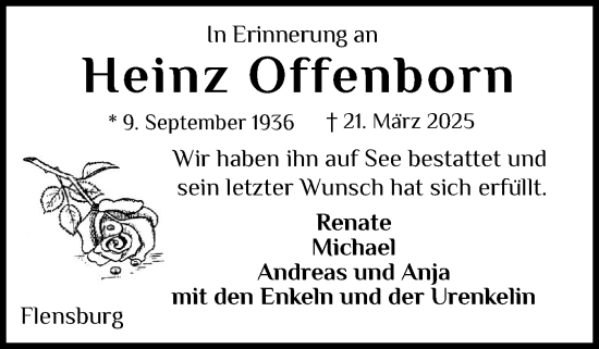 Traueranzeige von Heinz Offenborn von Flensburger Tageblatt