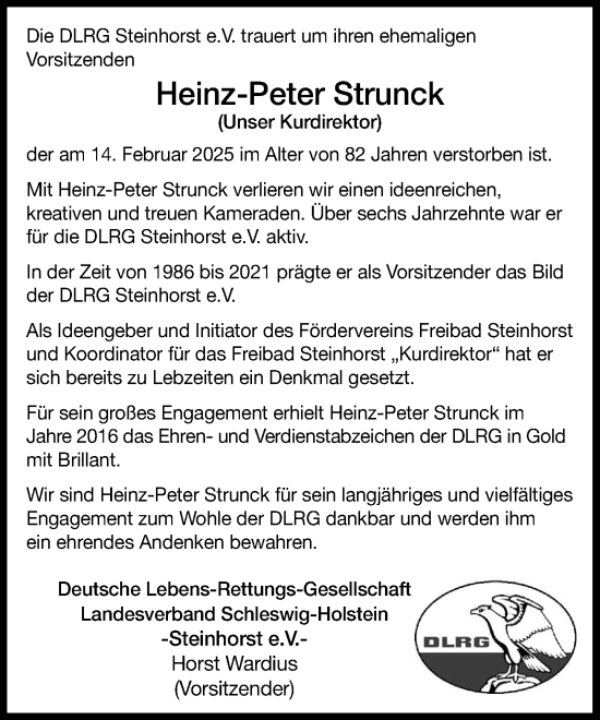 Traueranzeige von Heinz-Peter Strunck von MARKT Ratzeburg/Mölln