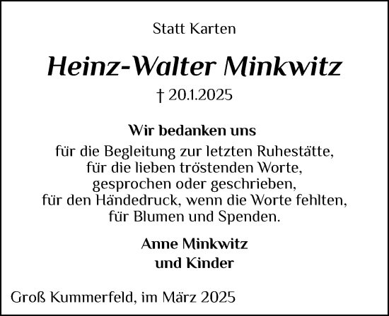 Traueranzeige von Heinz-Walter Minkwitz von Holsteinischer Courier