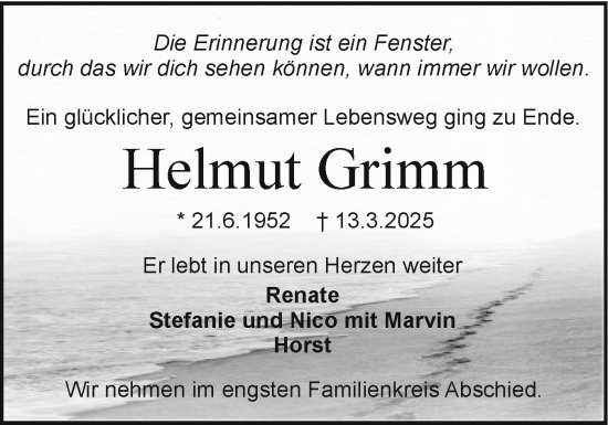 Traueranzeige von Helmut Grimm von Holsteinischer Courier
