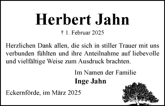 Traueranzeige von Herbert Jahn von Eckernförder Zeitung