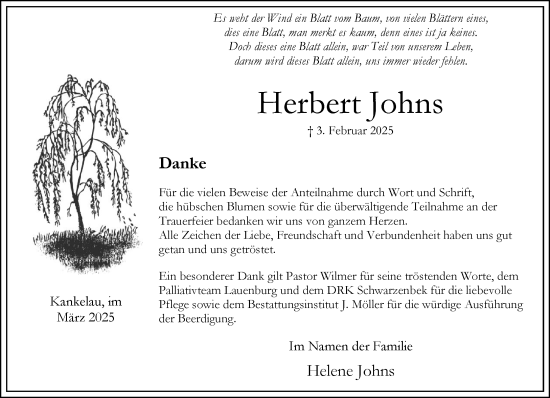 Traueranzeige von Herbert Johns von Wochenend Anzeiger