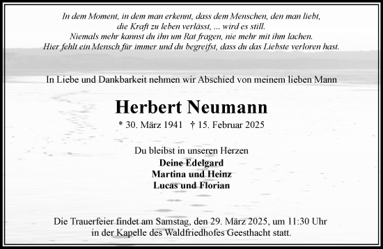 Traueranzeige von Herbert Neumann von Wochenend Anzeiger