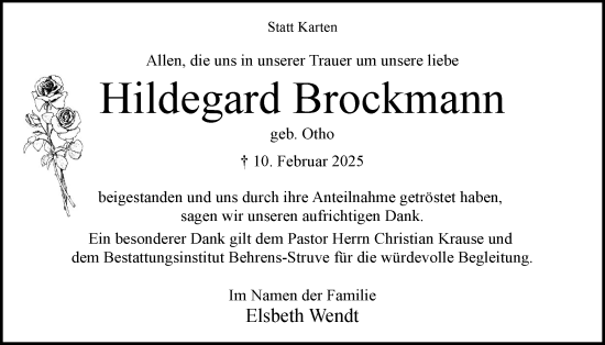Traueranzeige von Hildegard Brockmann von Norddeutsche Rundschau, Wilstersche Zeitung, Glückstädter Fortuna