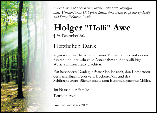 Traueranzeige von Holger Awe von Wochenend Anzeiger
