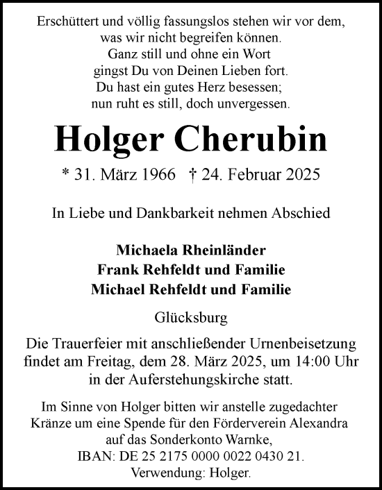 Traueranzeige von Holger Cherubin von Flensburger Tageblatt