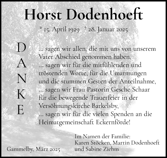 Traueranzeige von Horst Dodenhoeft von Eckernförder Zeitung, Hallo Eckernförde
