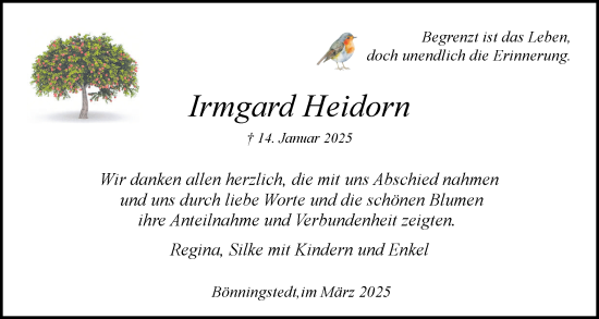 Traueranzeige von Irmgard Heidorn von Region Pinneberg und tip Pinneberg