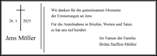 Traueranzeige von Jens Möller von MARKT Bad Oldesloe/Reinfeld und Stormarner Tageblatt