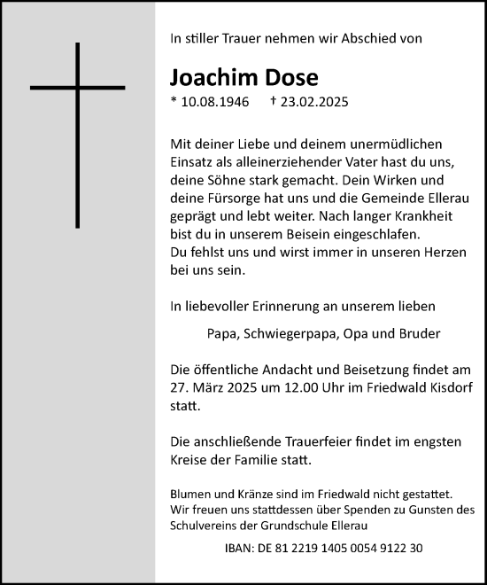 Traueranzeige von Joachim Dose von Umschau