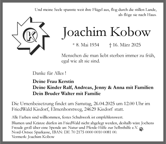Traueranzeige von Joachim Kobow von Umschau
