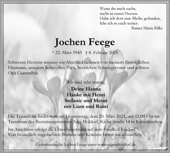 Traueranzeige von Jochen Feege von Umschau