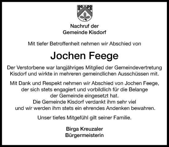 Traueranzeige von Jochen Feege von Umschau