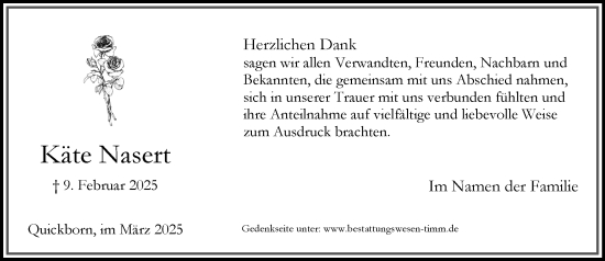 Traueranzeige von Käte Nasert von Umschau