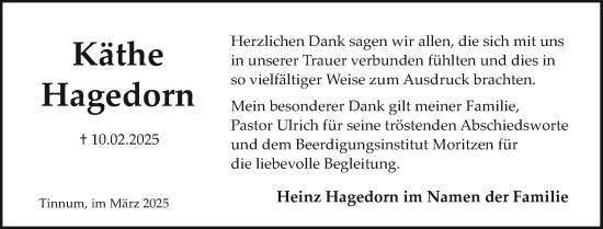 Traueranzeige von Käthe Hagedorn von Sylter Rundschau