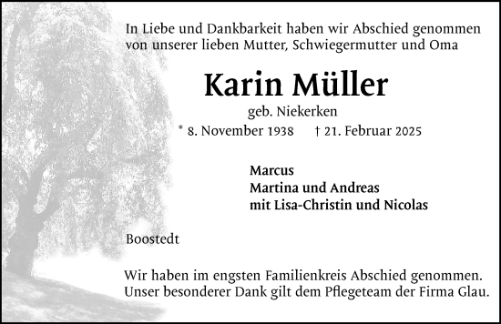 Traueranzeige von Karin Müller von Holsteinischer Courier