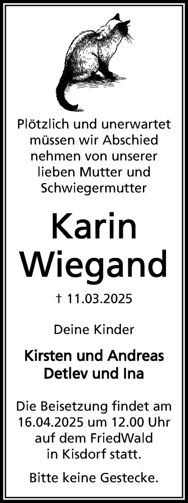Traueranzeige von Karin Wiegand von Umschau