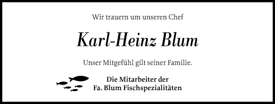 Traueranzeige von Karl-Heinz Blum von Sylter Rundschau