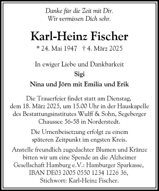 Traueranzeige von Karl-Heinz Fischer von Heimatspiegel