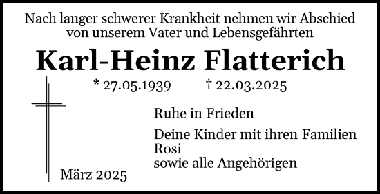 Traueranzeige von Karl-Heinz Flatterich von Husumer Nachrichten, Nordfriesland Tageblatt