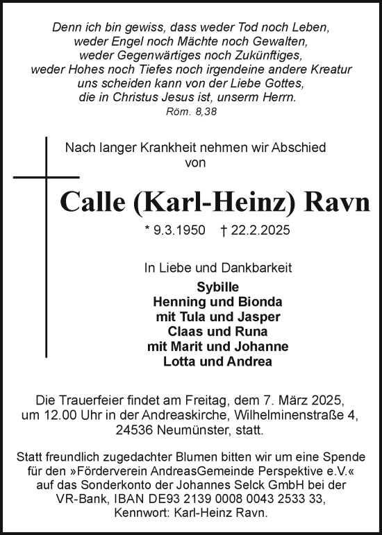 Traueranzeige von Karl-Heinz Ravn von Holsteinischer Courier