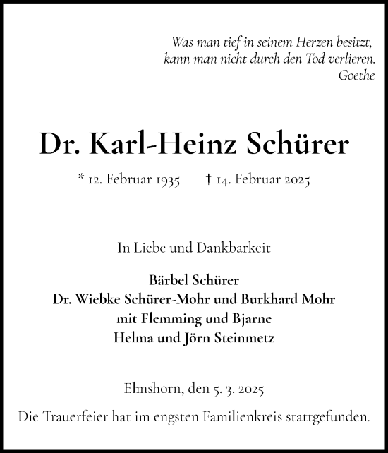 Traueranzeige von Karl-Heinz Schürer von Elmshorner Nachrichten, Barmstedter Zeitung
