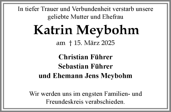 Traueranzeige von Katrin Meybohm von MARKT Ratzeburg/Mölln