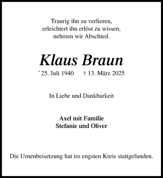 Traueranzeige von Klaus Braun von MARKT Ahrensburg/Bargteheide/Trittau und Stormarner Tageblatt