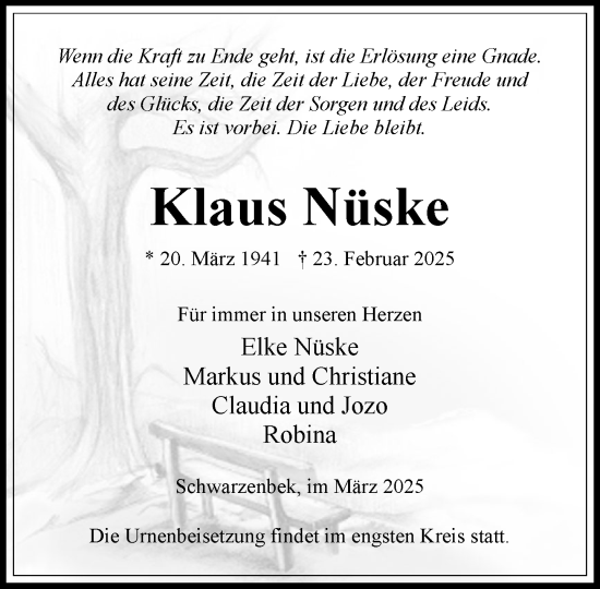 Traueranzeige von Klaus Nüske von Wochenend Anzeiger