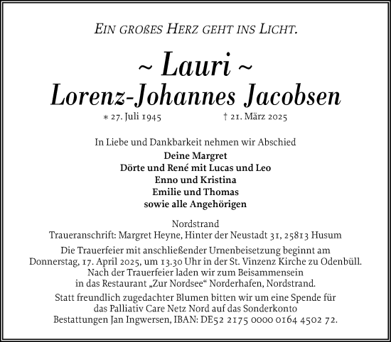 Traueranzeige von Lorenz-Johannes Jacobsen von Region Flensburg