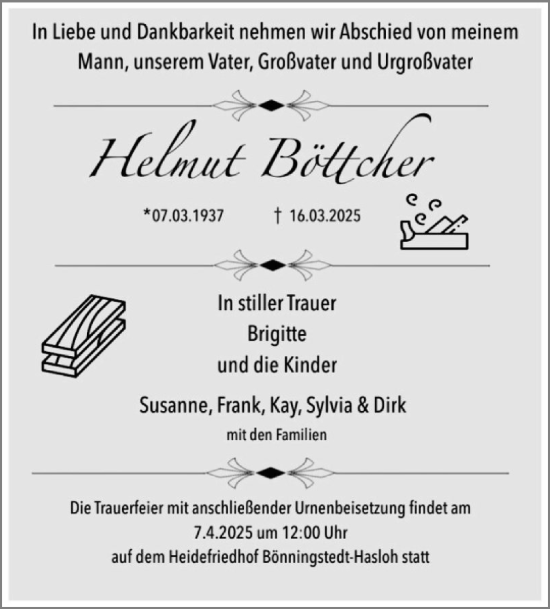 Traueranzeige von Lutz Böttcher von Region Pinneberg und tip Pinneberg