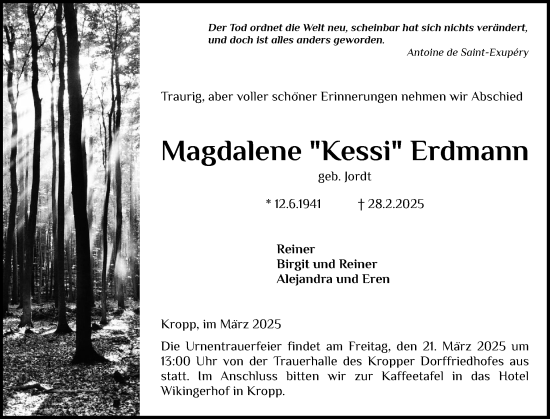 Traueranzeige von Magdalene Erdmann von Schleswiger Nachrichten, Schlei-Bote