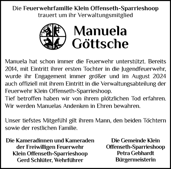 Traueranzeige von Manuela Göttsche von Elmshorner Nachrichten, Barmstedter Zeitung