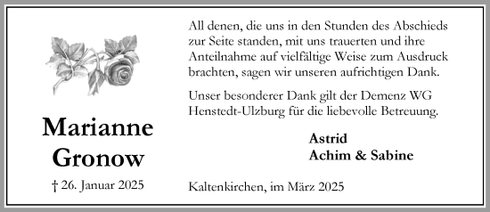 Traueranzeige von Marianne Gronow von Umschau