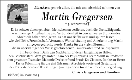 Traueranzeige von Martin Gregersen von Husumer Nachrichten, Nordfriesland Tageblatt