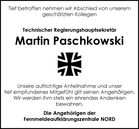 Traueranzeige von Martin Paschkowski von Flensburger Tageblatt