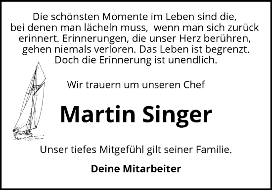 Traueranzeige von Martin Singer von Sylter Rundschau