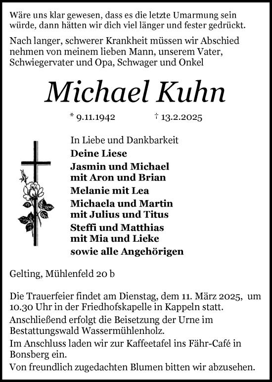 Traueranzeige von Michael Kuhn von Schleswiger Nachrichten, Schlei-Bote