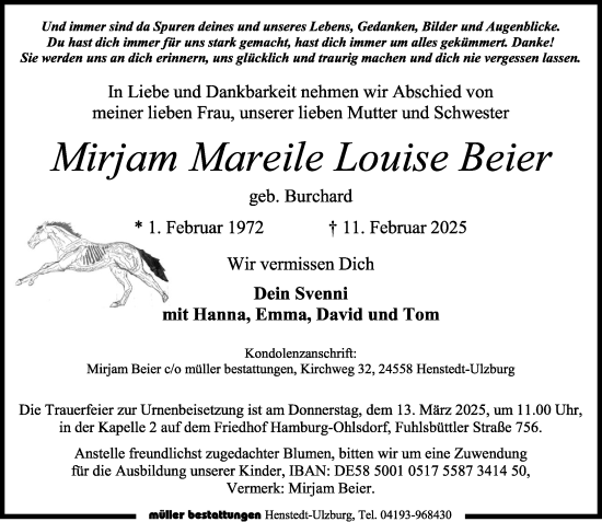 Traueranzeige von Mirjam Mareile Louise Beier von Umschau