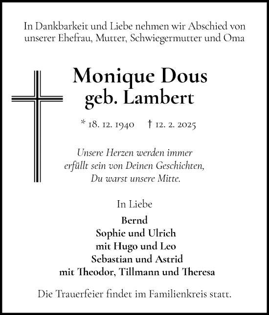 Traueranzeige von Monique Dous von Wedel-Schulauer Tageblatt, tip Wedel-Schulauer Tageblatt, tip Rissener Rundschau