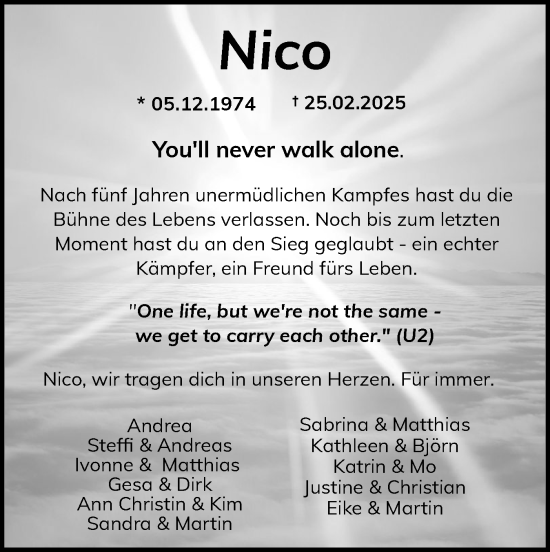 Traueranzeige von Nico  von Husumer Nachrichten, Nordfriesland Tageblatt