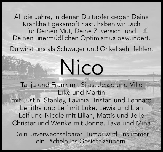 Traueranzeige von Nico  von Husumer Nachrichten, Nordfriesland Tageblatt