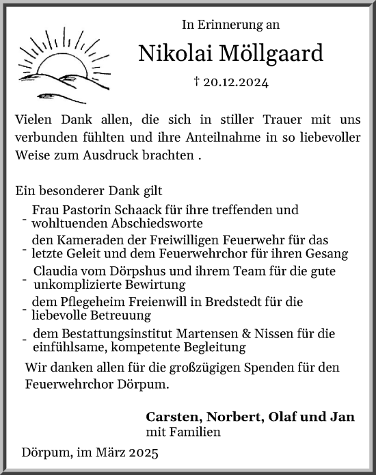 Traueranzeige von Nikolai Möllgaard von Husumer Nachrichten, Nordfriesland Tageblatt