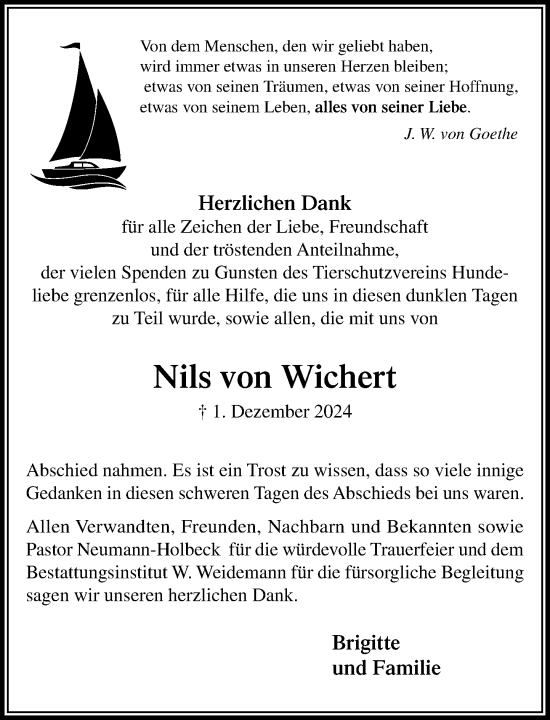 Traueranzeige von Nils von Wichert von MARKT Glinde/Reinfeld